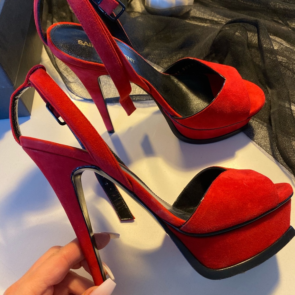 YSL tribute suede red platform heels size 35 1/2